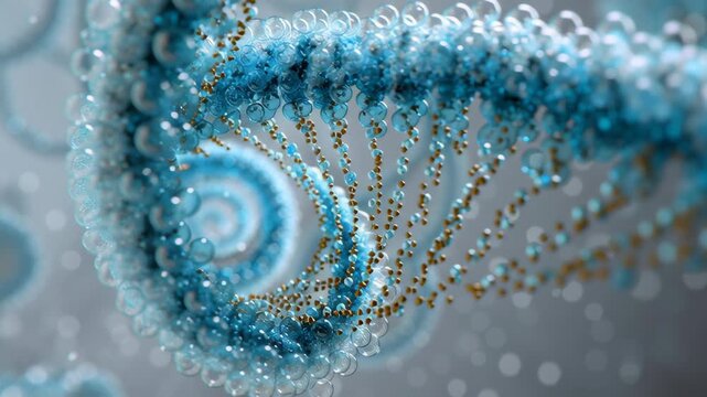 Macro shot ribonucleic base code spiral compressing into optimized segment, futurist biotech clarity, gene-based therapy