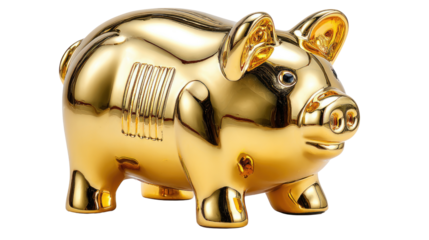 Golden Piggy Bank of Savings: A shimmering golden piggy bank, a symbol of wealth and financial security, invites contemplation of future savings.