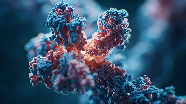 Macro shot single antibody success event lit subtly with soft highlight to show mechanism of action clarity, monoclonal antibody therapy