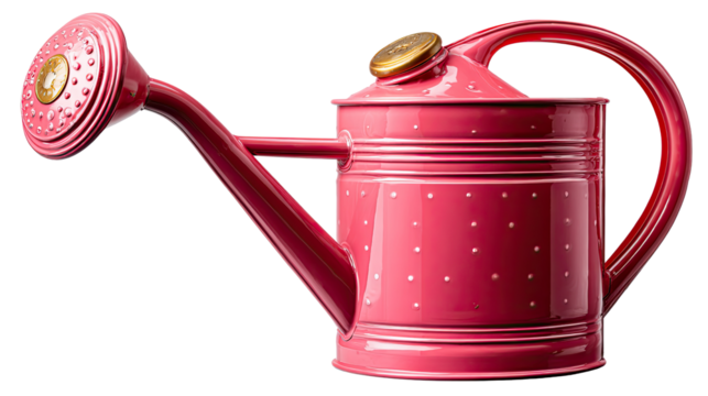 Elegant Watering Can: A vibrant pink watering can, a symbol of nurturing and tending, stands ready to nourish blossoming plants with a touch of elegance.