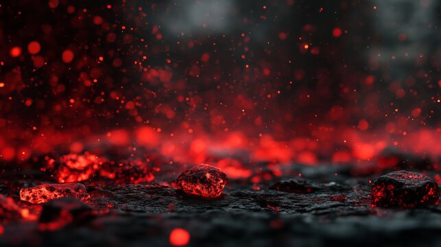 A mesmerizing view of glowing lava and molten rock particles creating a fiery landscape of intense heat and vibrant colors.