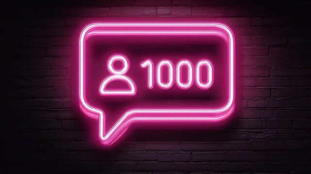 1000 Followers Neon Sign on Brick Wall Social Media Milestone - Powered by Adobe