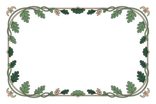 Oak Leaf and Vine Decorative Border Frame with Green and Tan Accents on White Background image photo