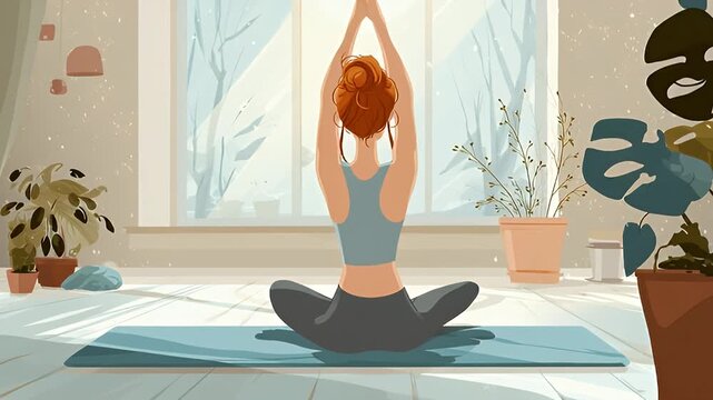 Woman Meditating Indoors in Front of a Sunny Winter Window