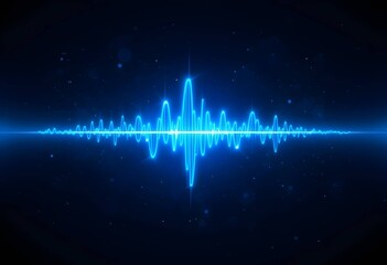Glowing Blue Sound Wave on Dark Background, Digital Audio Visual for Music and Technology Themes. Futuristic Abstract Frequency