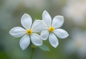 Two White Flowers with Yellow Centers on Soft Green Background, Delicate Bloom for Wedding and Spring Themes