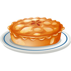 Golden Brown Baked Apple Pie With Flaky Crust Resting On A White Plate With Blue Rim Against A Transparent Background Isolated