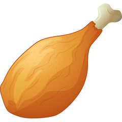 Golden Brown Crispy Fried Chicken Leg Isolated on White Background with Bone Detail and Textured Skin Realistic Food Illustration