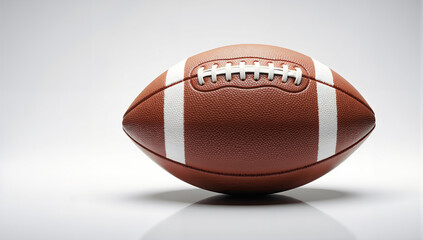 Realistic American football on white background, professional studio lighting, detailed leather texture, symbol of sport, game, and athletic energy