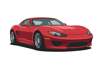 Fototapeta premium Red sports car front view on a white background Keywords: red car, sports car, coupe, vehicle, automobile, transportation, front view, sleek, modern, design, automotive, luxury car, speed