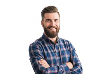 Man with beard and plaid shirt isolated on transparent background