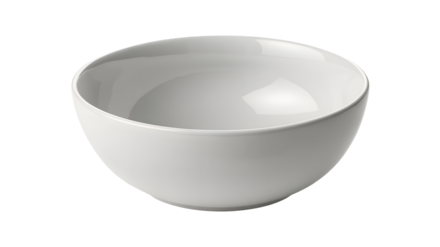 Modern white ceramic bowl ready to serve delicious meals, soups, desserts or salads, ideal for food presentation, minimalistic design, elegant and simple