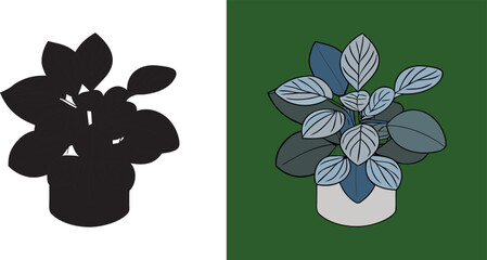 Stylish potted plant contrasts bold silhouette and colorful design offering versatile creative assets for your project, ideal for graphic needs and home decor