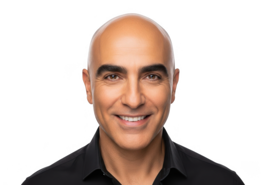 Bald man smiling portrait isolated on transparent background