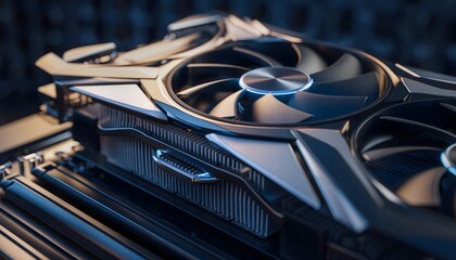 Realistic close-up photo of a high-end graphics card (GPU) installed in a VGA dock