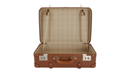 Classic leather suitcase wide open showcasing its clean interior, ready for sophisticated travel adventures and premium luggage product presentations