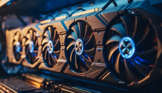 Realistic close-up photo of a high-end graphics card (GPU) installed in a VGA dock