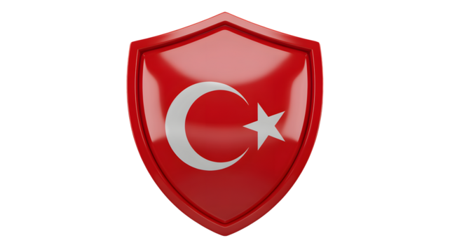 Bold red shield with crescent moon and star emblems, ready for graphic design projects or patriotic themes, a symbol of strength and Turkish heritage