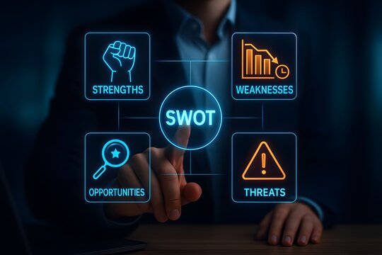 Modern swot analysis framework with strengths weaknesses opportunities and threats