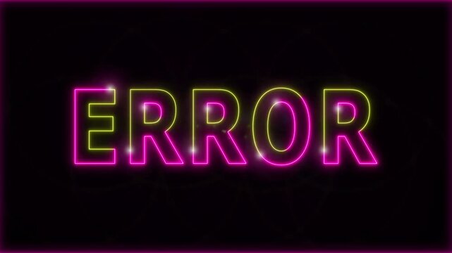Neon Error text stroke light effect animation on black background, 4k video.