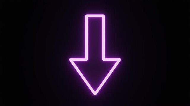 Neon Down Arrow Glowing on a Dark Background