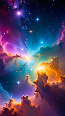 Fototapeta premium Cosmic nebula with vibrant colors and stars against transparent background
