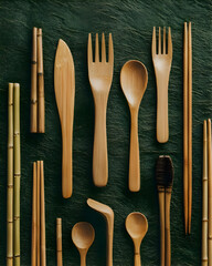 Wooden Cutlery Flat Lay