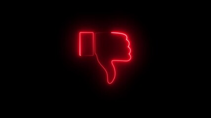 Neon dislike icon animation on black background, glowing thumbs down symbol, social media reaction motion, futuristic UI design, digital feedback button, modern interface graphic concept - Powered by Adobe