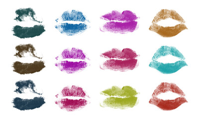 Collection of kiss prints isolated on transparent background perfect for scrapbooking