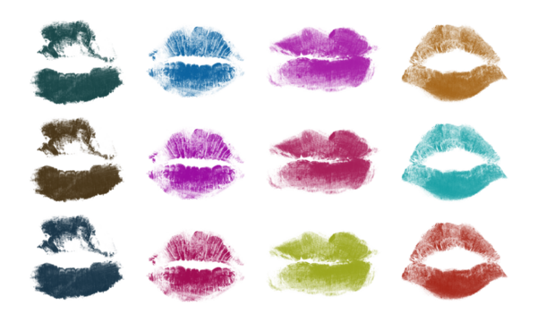 Collection of kiss prints isolated on transparent background perfect for scrapbooking