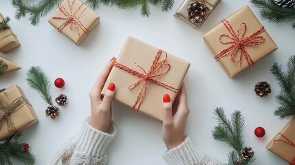 Unboxing red gifts in christmas day,cozy room unpack box,santa gifts,happy time online purchase and the ease of shipping and delivery,online shopping.