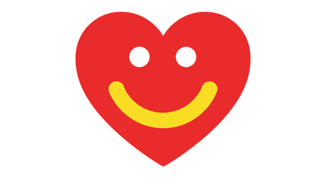 A simple graphic of a red heart with a happy yellow smiley face inside on a white background.
