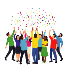 Diverse Group of People Celebrating with Confetti.