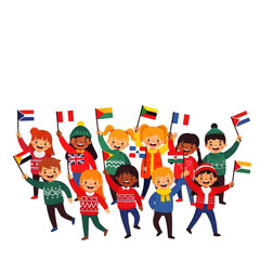 Diverse Children Holding Flags of Many Nations.