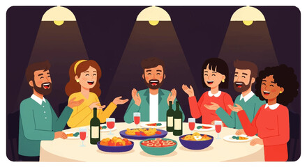 Diverse Group of Friends Enjoying a Festive Dinner Party.