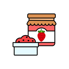 Strawberry jam on white background.