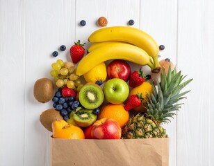Fresh Fruit Harvest Colorful Bounty Overflowing from a Brown Paper Bag