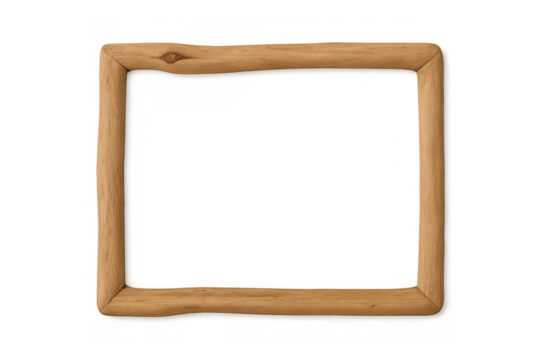 Rustic wooden picture frame border on transparent background, natural dark brown oak wood texture, eco friendly decoration