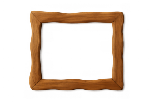 Rustic wooden picture frame border with natural irregular texture for display, presentation, or design, transparent background