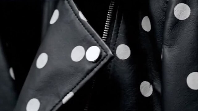 Polka dot leather jacket closeup