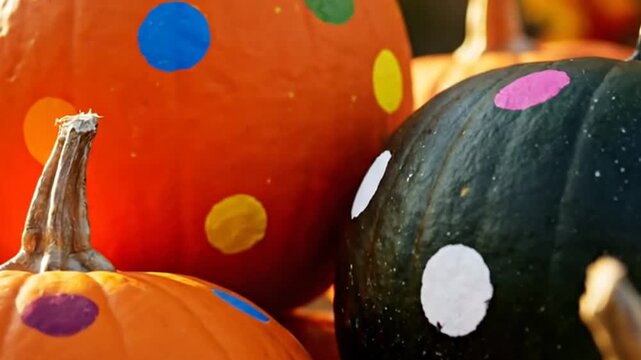 Polka dot pumpkin patch festive autumn art