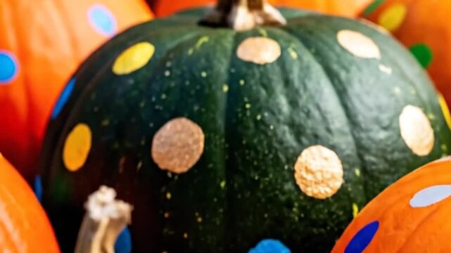 Polka dot pumpkins colorful harvest scene