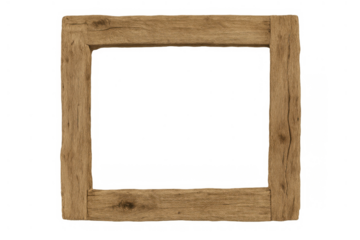 Rustic wooden picture frame border with natural timber texture isolated on transparent background