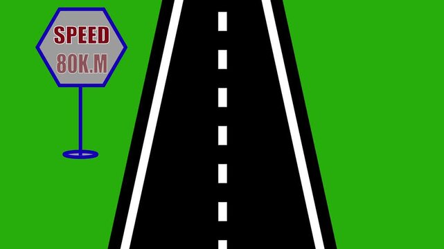 Animation of moving road icon, aerial top view. animation Moving road aerial top view animation. SPEED limit 80 K.M per hour . 4K animation video,.!!