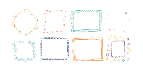 Collection of whimsical handdrawn frames, , featuring playful dots and shapes, ideal for adding a creative and artistic flair to your projects