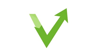 A green, stylized V shape with an upward-pointing arrow integrated into the design, conveying growth and progress. The background is white