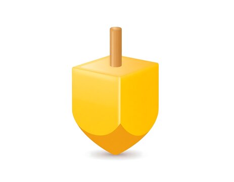 A shiny, yellow dreidel with a wooden top