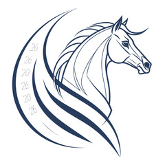 Dynamic Horse Head with Swirling Mane and Repeating Year 2026 powerful