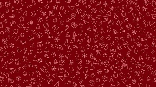 A vibrant Christmas-themed background filled with tiny gift, ornament, and decoration icons for festive and holiday content use.