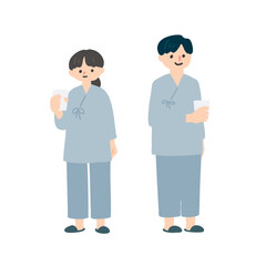 検査着を着た男女